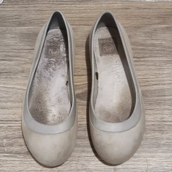 Crocs Ballet Flats Sz 8 Grey Rubber Minimalist Round Toe Comfort Ballerina Shoe - Picture 4 of 14